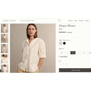 Jenni Kayne Cream Studded Button Down Top Short Sleeve‎ Blouse